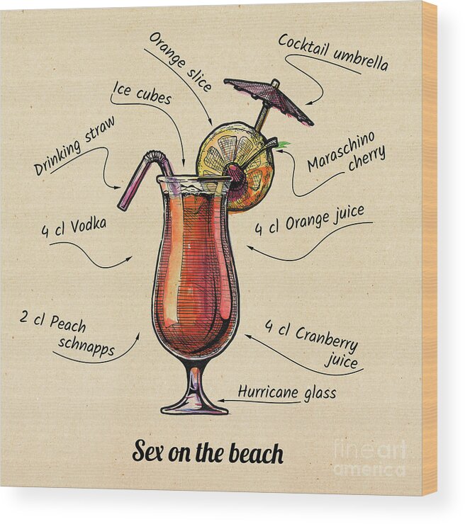 Engraving Wood Print featuring the digital art Cocktail Sex On The Beach by Suricoma