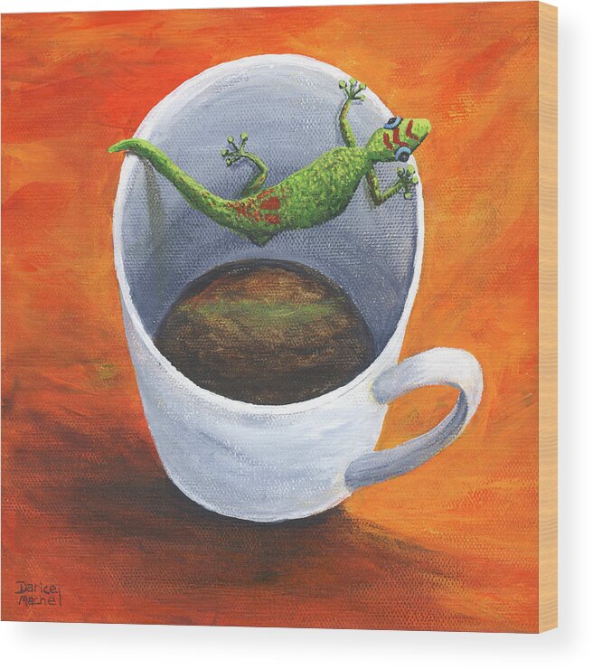 Animal Wood Print featuring the painting Coffee With A Friend by Darice Machel McGuire