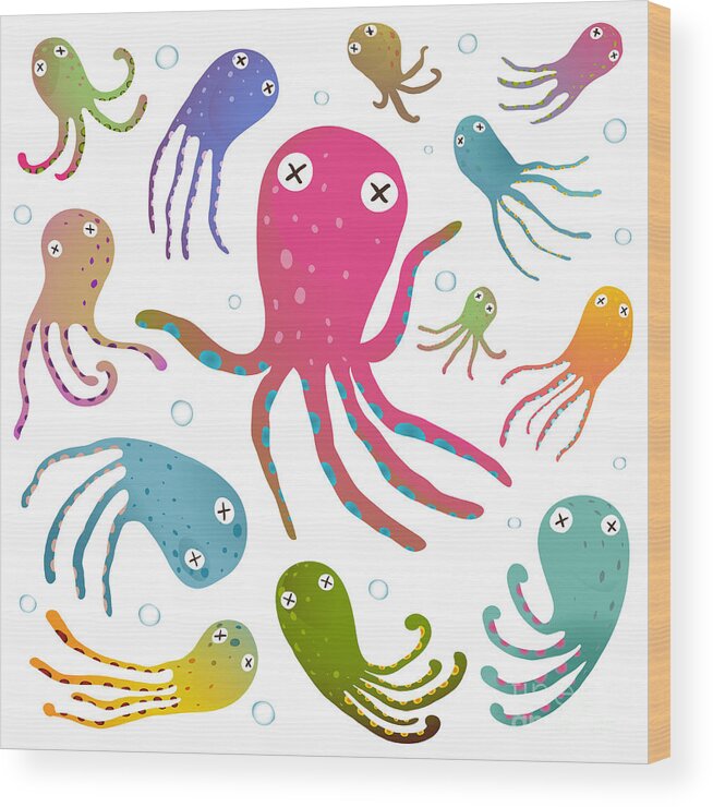 Octopus Wood Print featuring the digital art Colorful Octopus Isolated On White by Popmarleo