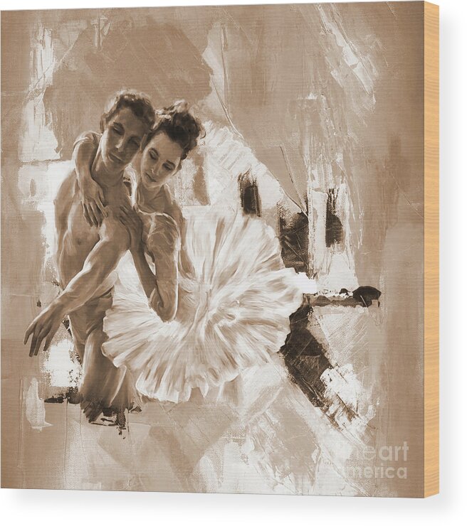 Ballerina Wood Print featuring the painting Couple dance Ballerina 01 by Gull G
