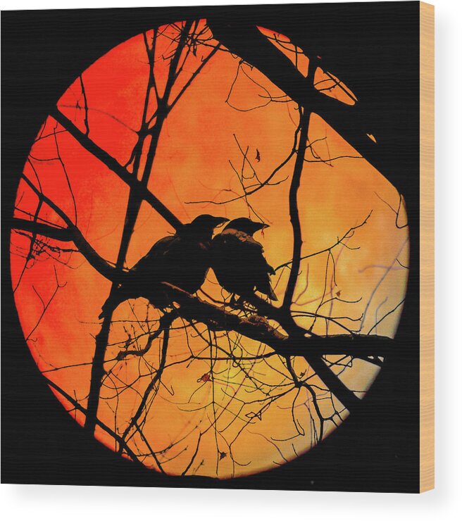 Crow Wood Print featuring the photograph Crows Moon by Bob Orsillo