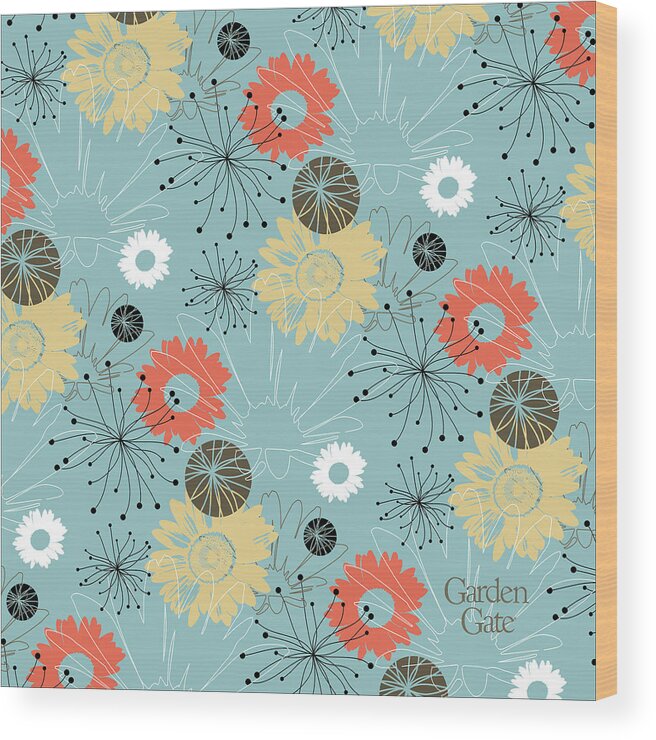 Floral Wood Print featuring the digital art Daisy Pattern with logo by Garden Gate magazine