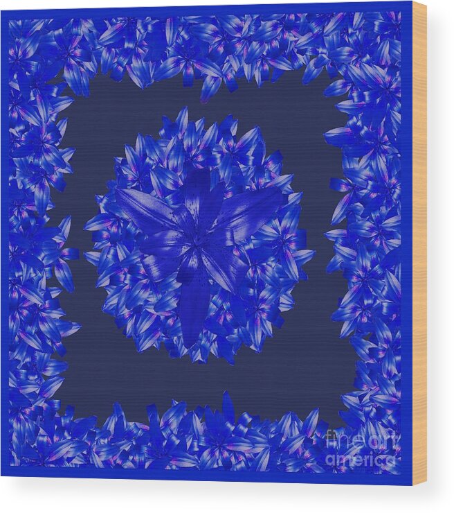 Dark Blue Wood Print featuring the digital art Dark Blue Floral for Home Decor by Delynn Addams