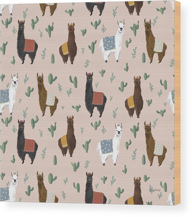 Alpacas Wood Print featuring the drawing Delightful Alpacas Pattern Ib by Becky Thorns