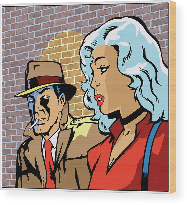 Toughness Wood Print featuring the digital art Detective In A Hat And Raincoat Looking by John Richardson
