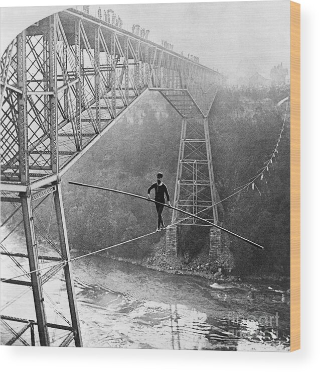 People Wood Print featuring the photograph Dixon Crossing Niagara On A Tightrope by Bettmann