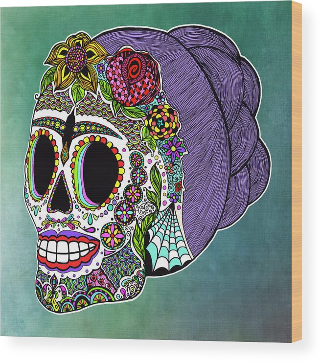 Dod-catrina Skull Wood Print featuring the mixed media Dod-catrina Skull by Tammy Wetzel