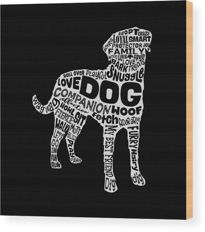 Dog Wood Print featuring the digital art Dog Silhouette Word Cloud by Laura Ostrowski