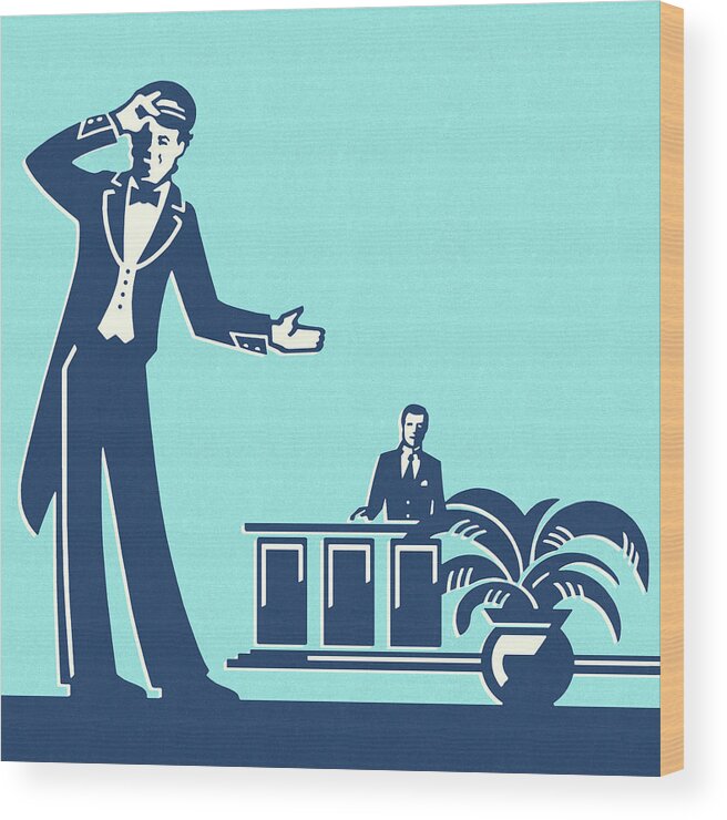 Accessories Wood Print featuring the drawing Doorman and Concierge at a Hotel by CSA Images