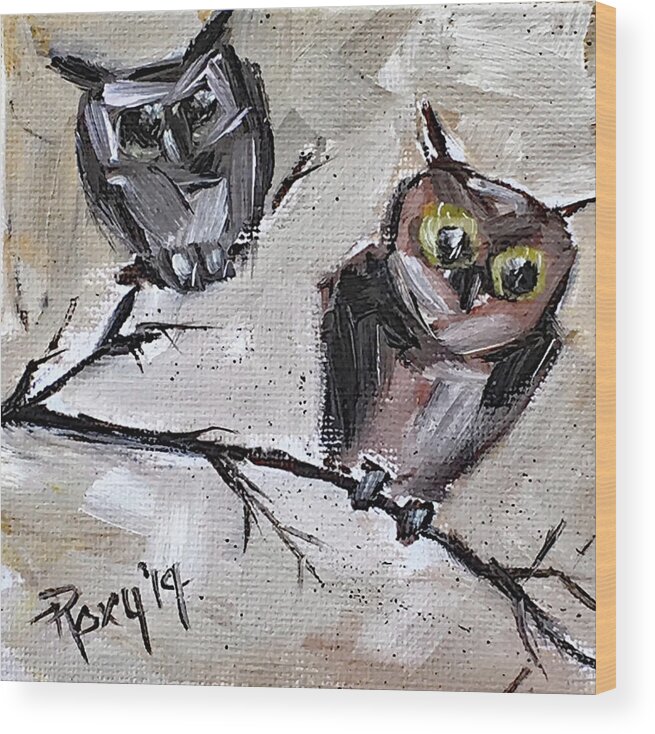 Owl Wood Print featuring the painting Double Trouble by Roxy Rich