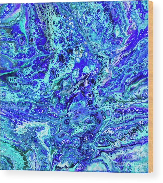 Poured Acrylics Wood Print featuring the painting Dream in Purple and Green by Lucy Arnold