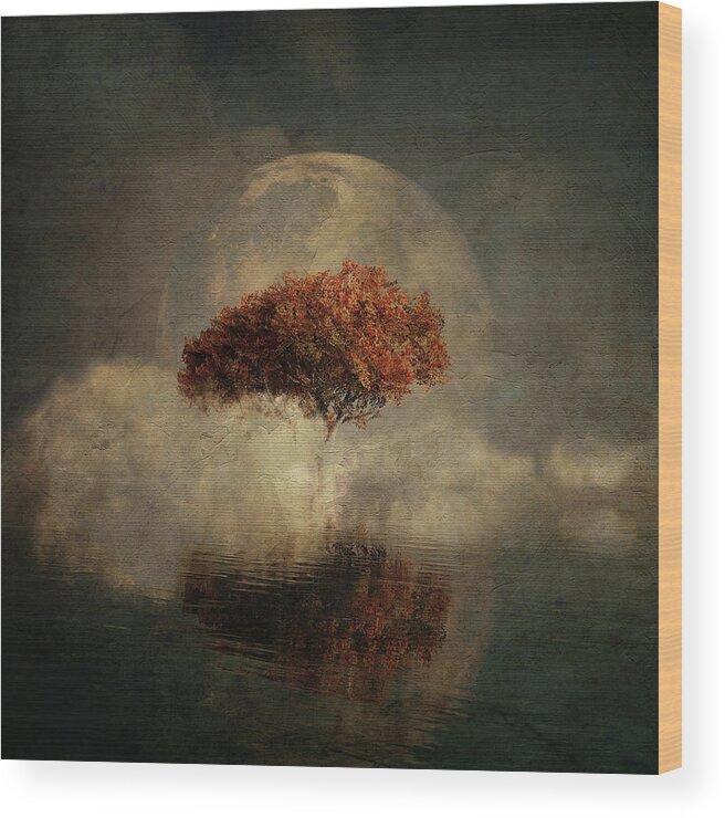Autumn Wood Print featuring the digital art Dream landscape with full moon by Jan Keteleer