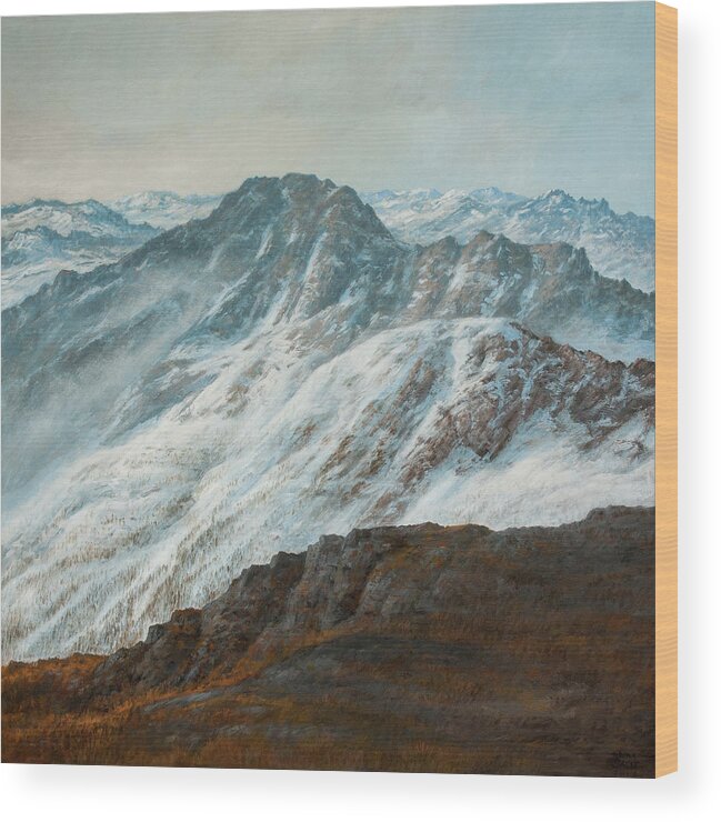 Hans Egil Saele Wood Print featuring the painting Dreamy Mountain by Hans Egil Saele