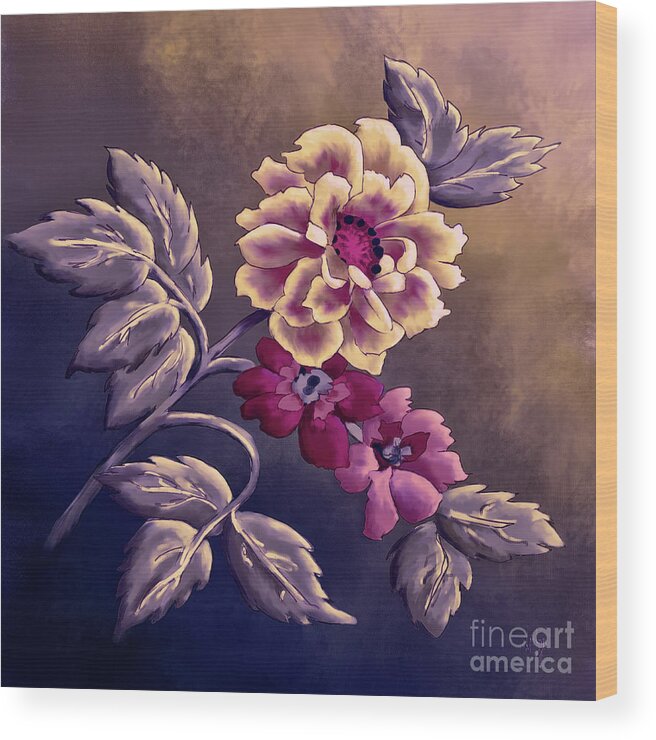Roses Wood Print featuring the digital art Dusky Wild Roses by Lois Bryan