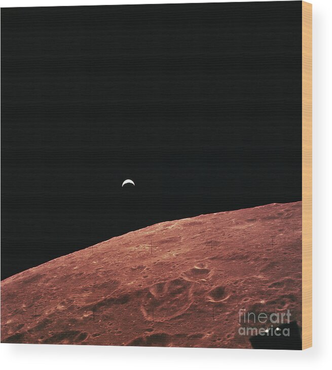 Research Wood Print featuring the photograph Earthrise Over Lunar Horizon by Bettmann