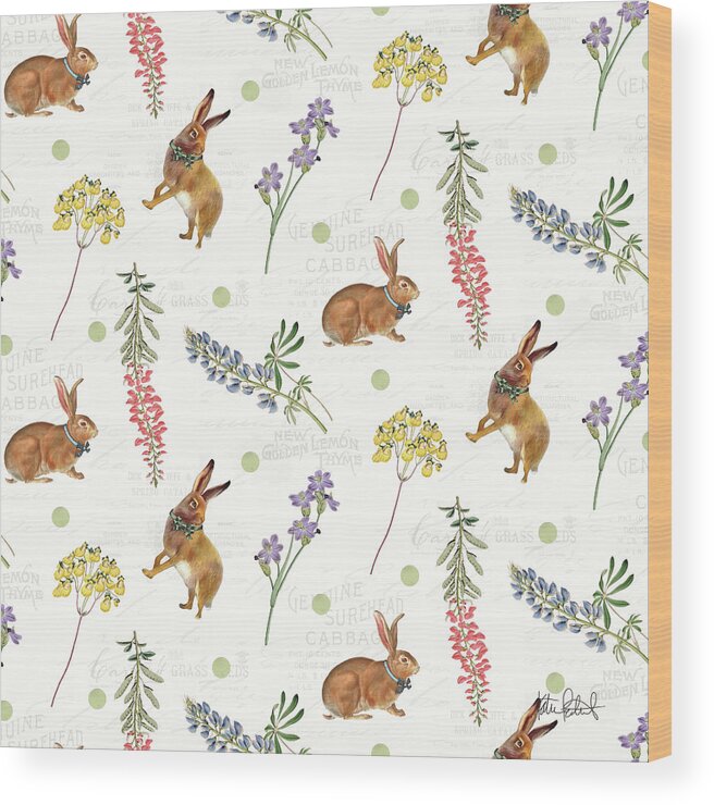 Bunnies Wood Print featuring the painting Easter Garden Bow Tie Step 01 by Katie Pertiet