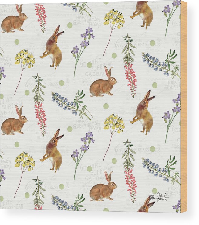 Bunnies Wood Print featuring the painting Easter Garden Step 01 by Katie Pertiet