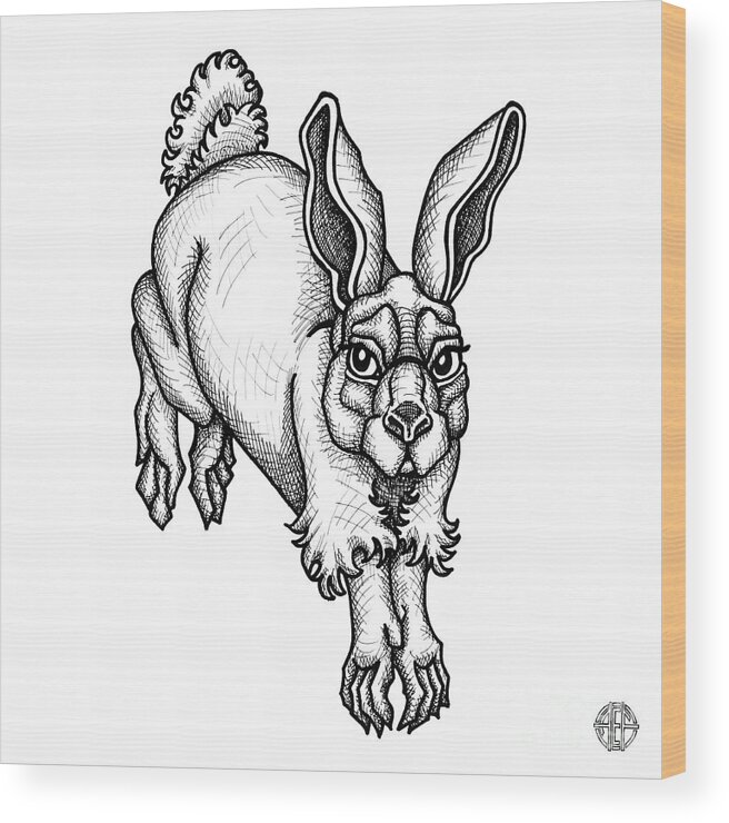 Animal Portrait Wood Print featuring the drawing Eastern Cottontail by Amy E Fraser