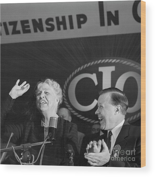People Wood Print featuring the photograph Eleanor Roosevelt Speaking At Cio by Bettmann