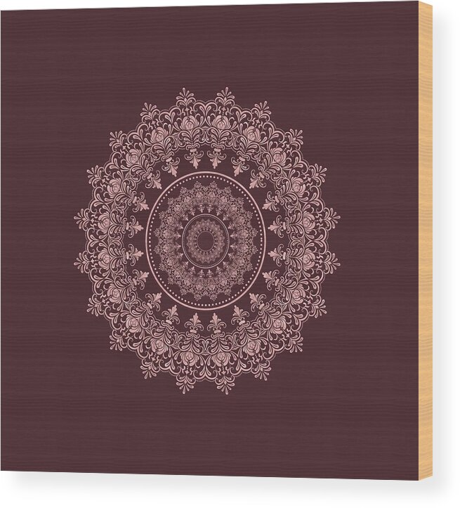 Mandala. Mandalas Wood Print featuring the digital art Elegant Rose Gold Mandala Burgundy Purple by Georgeta Blanaru