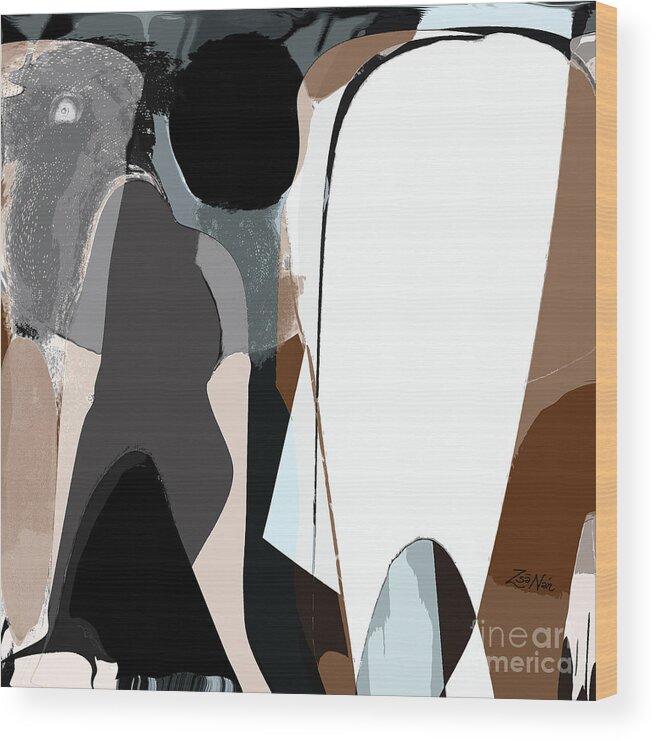 Elephants Wood Print featuring the digital art Elephants Unspoken No.4 by Zsanan Studio