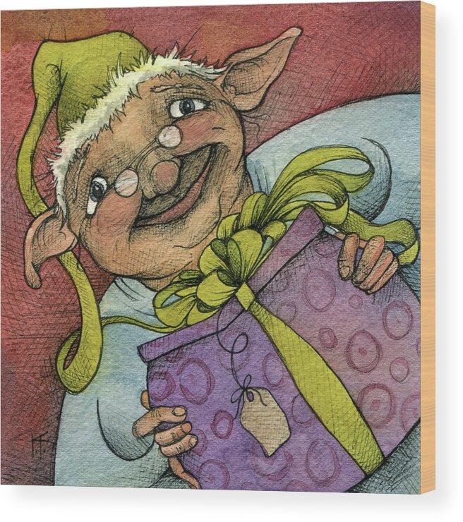 Christmas Elf Wood Print featuring the painting Elf Xvi by Kory Fluckiger