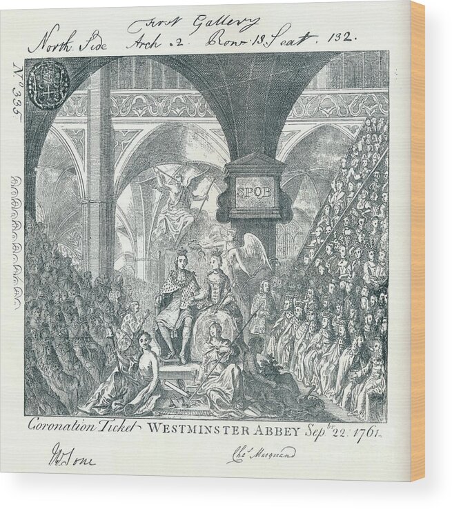 Event Wood Print featuring the drawing Engraved Ticket For The Coronation by Print Collector