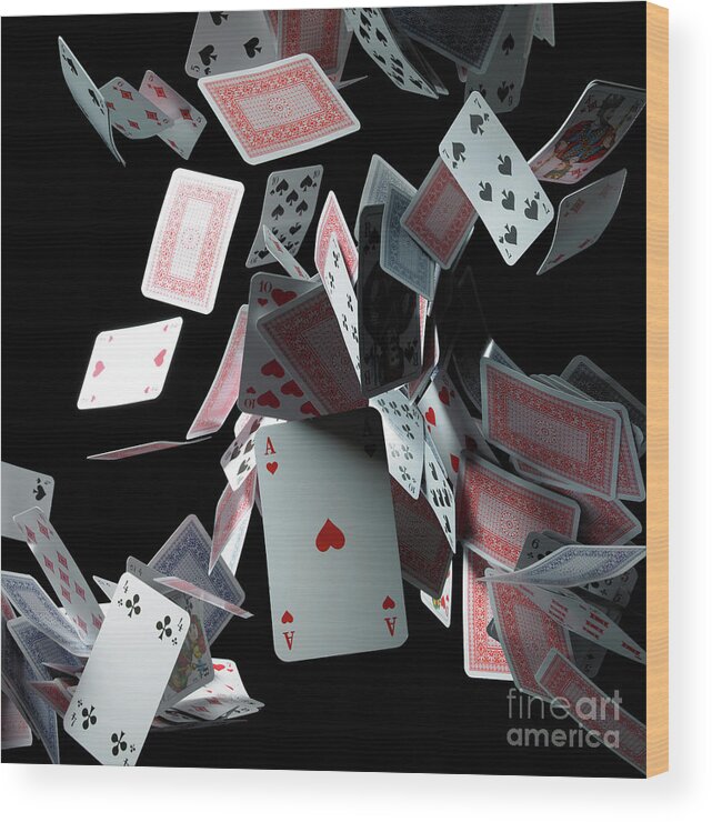 Black Background Wood Print featuring the photograph Falling Cards by Sunny