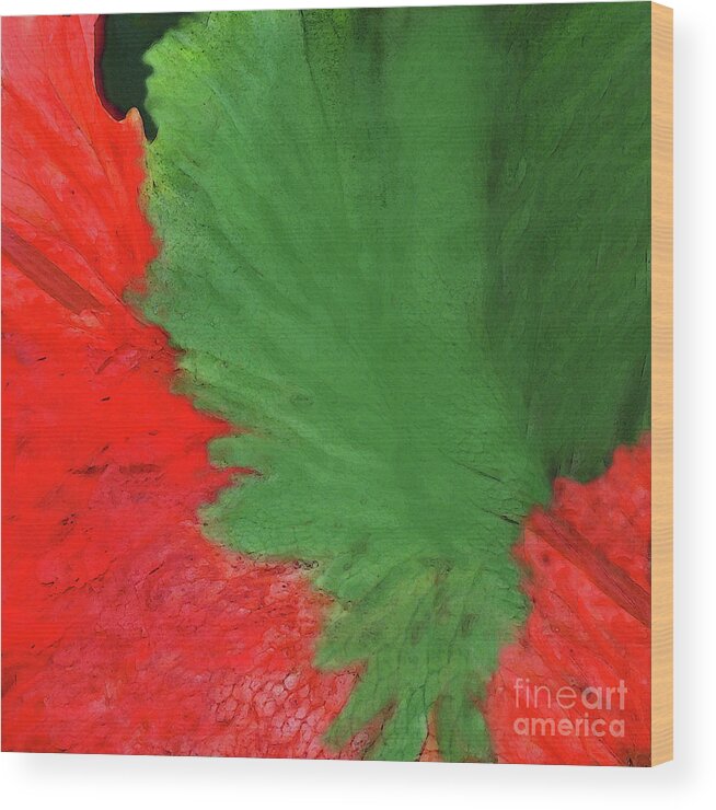 Abstract Wood Print featuring the mixed media Feather Dancer Red and Green by Sharon Williams Eng