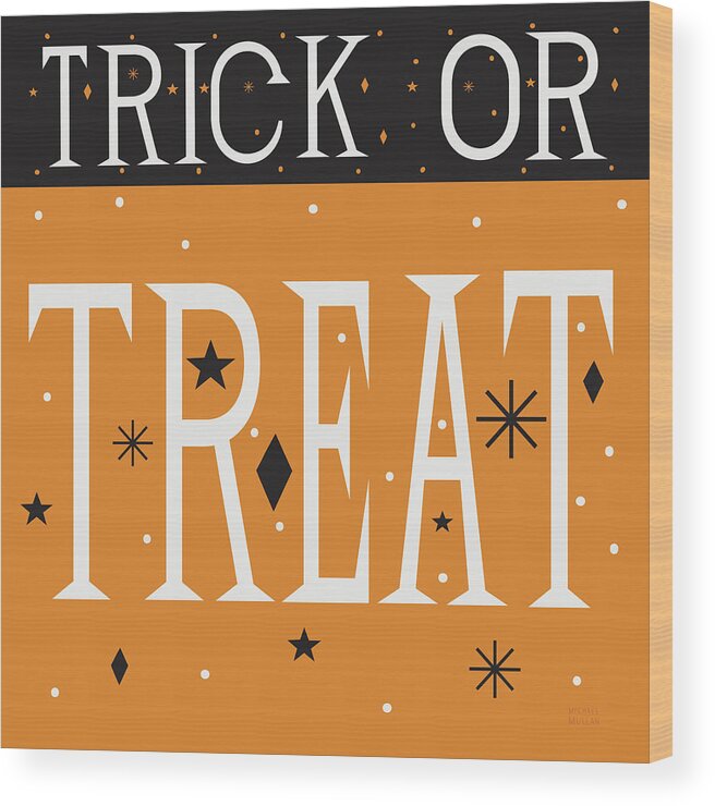 Black Wood Print featuring the mixed media Festive Fright Trick Or Treat IIi by Michael Mullan