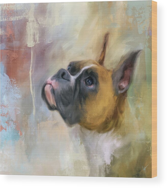 Colorful Wood Print featuring the painting Flashy Fawn Boxer by Jai Johnson