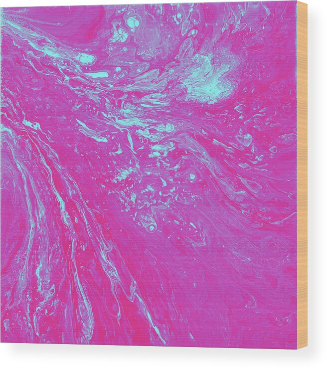 Fluid Wood Print featuring the painting Floods of Pink and Turquoise by Jennifer Walsh