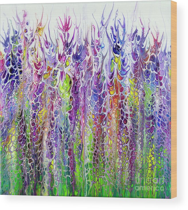 Poured Acrylics Wood Print featuring the painting Floral Reach by Lucy Arnold
