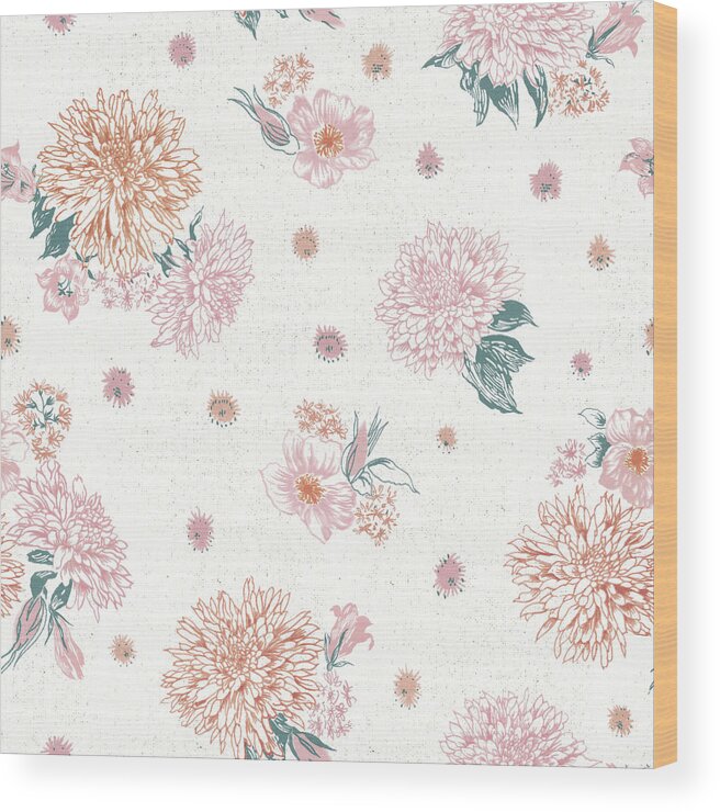 Floral Wood Print featuring the painting Flowers On White Contemporary Bright Pattern Iv by Wild Apple Portfolio