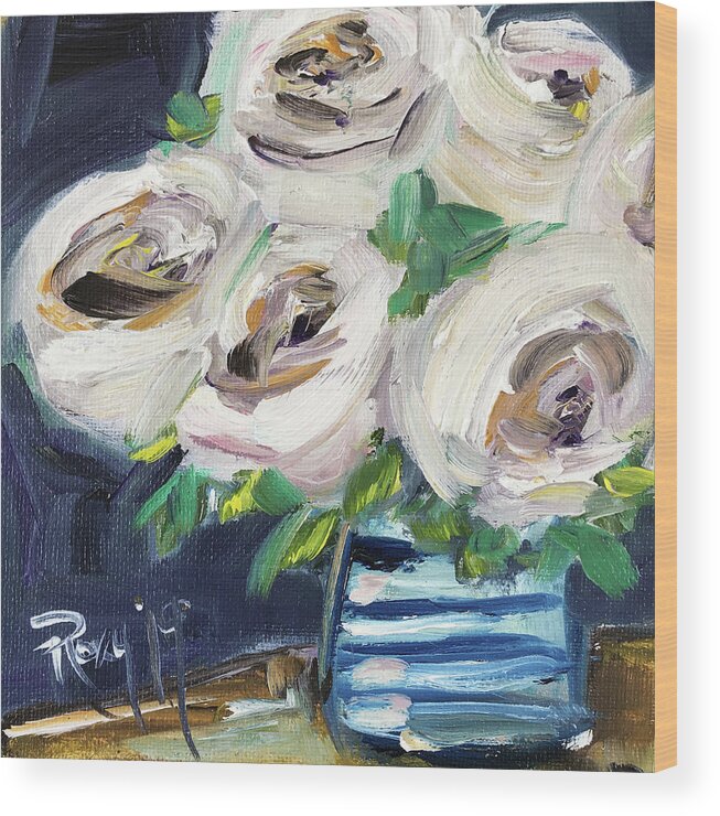 Roses Wood Print featuring the painting Fluffy White Roses by Roxy Rich