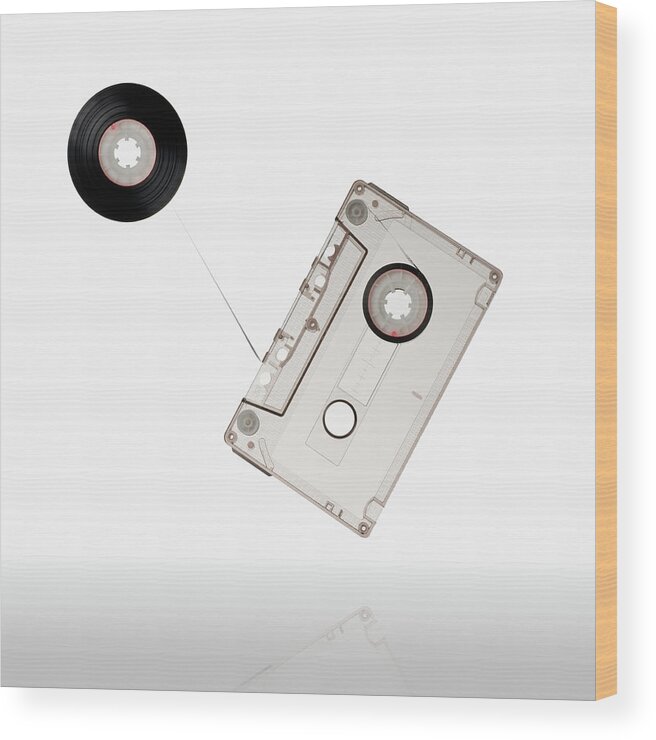 White Background Wood Print featuring the photograph Flying Audio Cassette by Daitozen