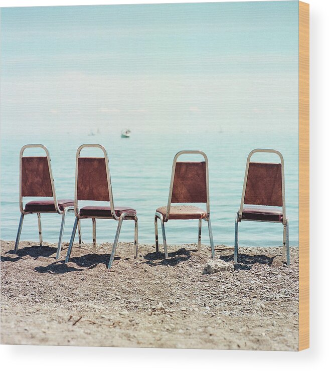 Toronto Wood Print featuring the photograph Four Empty Chairs By The Water by Christian Senger