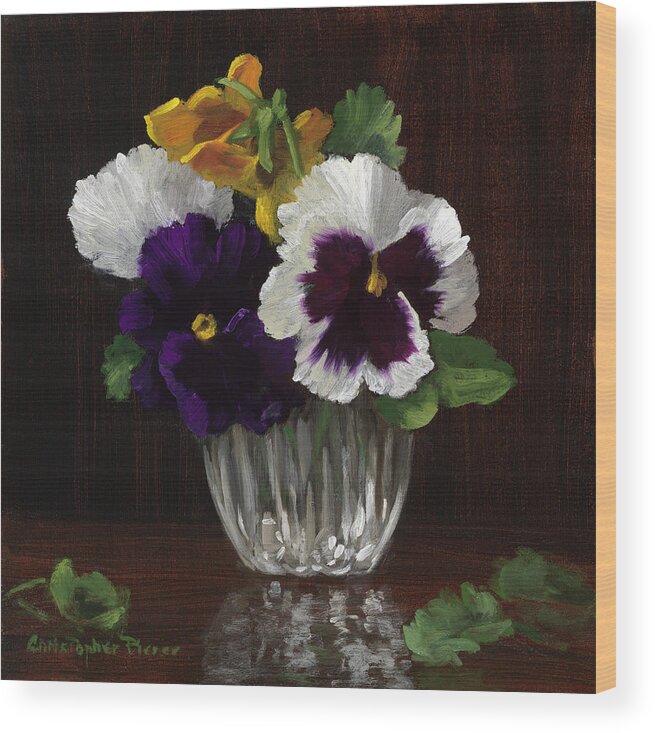 Four Pansies Wood Print featuring the painting Four Pansies by Christopher Pierce