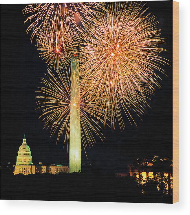 Firework Display Wood Print featuring the photograph Fourth Of July Fireworks, Washington Dc by Hisham Ibrahim