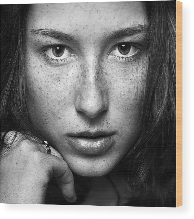 Face Wood Print featuring the photograph Freckles by Marc Meyer