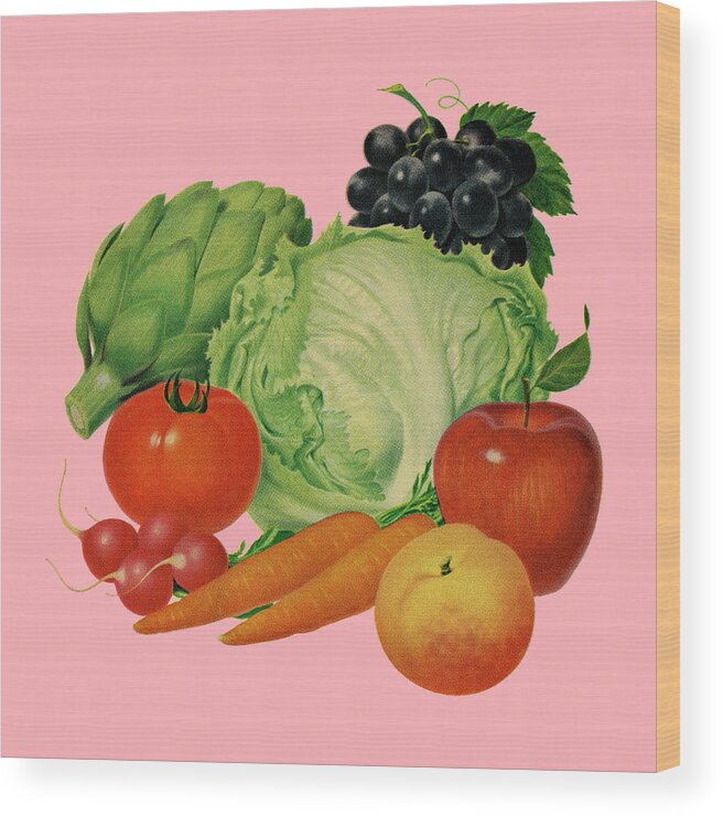 Apple Wood Print featuring the drawing Fruit and Vegetables by CSA Images
