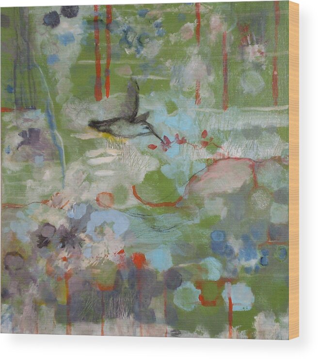 Hummingbird Wood Print featuring the painting Hummingbird Garden by Janet Zoya