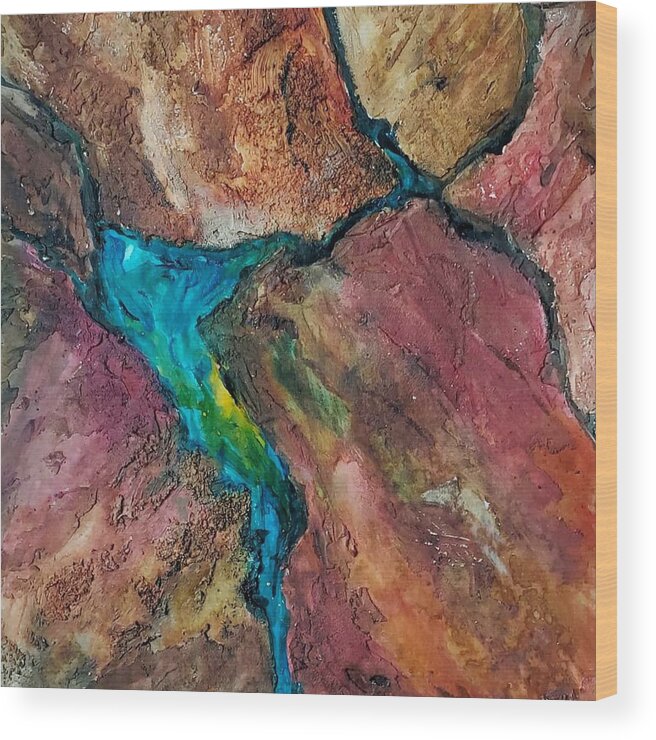 Abstract Wood Print featuring the painting Geologic Abstract Lapis by Anita HartCarroll