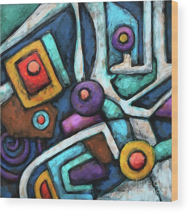Abstract Wood Print featuring the painting Geometric Abstract 6 by Amy E Fraser