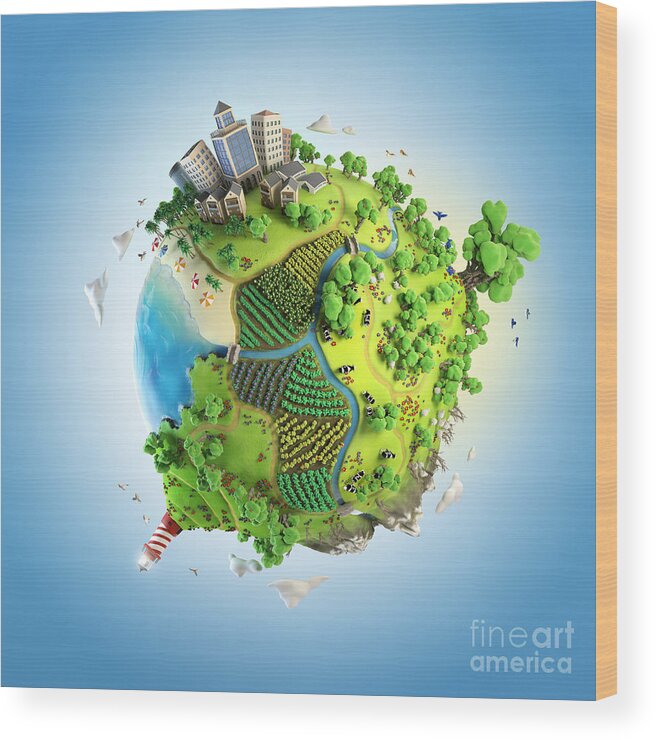 3d Model Wood Print featuring the photograph Globe Concept Showing A Green Peaceful by Pablo Scapinachis