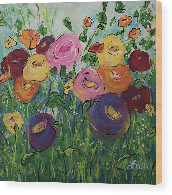 Floral Wood Print featuring the painting Glorious Day by Terri Einer