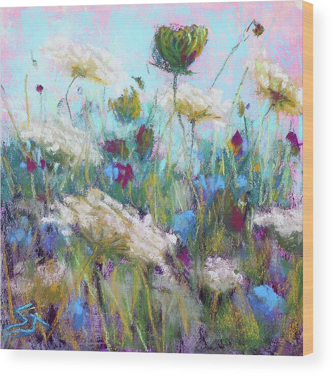 Queen Anne's Lace Wood Print featuring the painting Glory in the Morning by Susan Jenkins