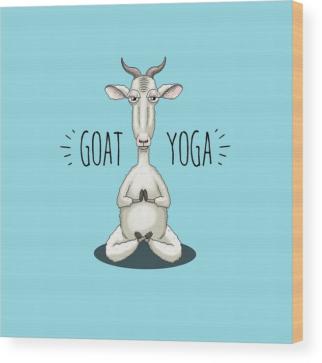 Goat Yoga Wood Print featuring the digital art GOAT YOGA - Meditating Goat by Laura Ostrowski