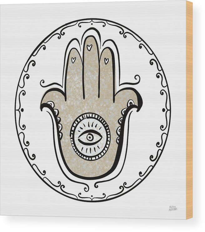 Amulet Wood Print featuring the painting Graphic Hamsa by Melissa Averinos