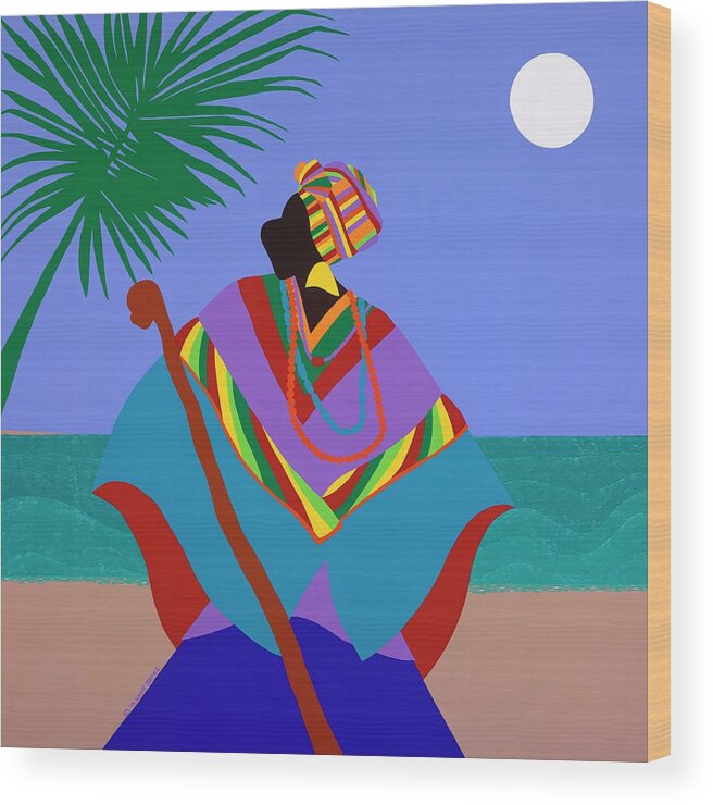 Gullah Wood Print featuring the painting Gullah Geechee Conjure Woman by Synthia SAINT JAMES